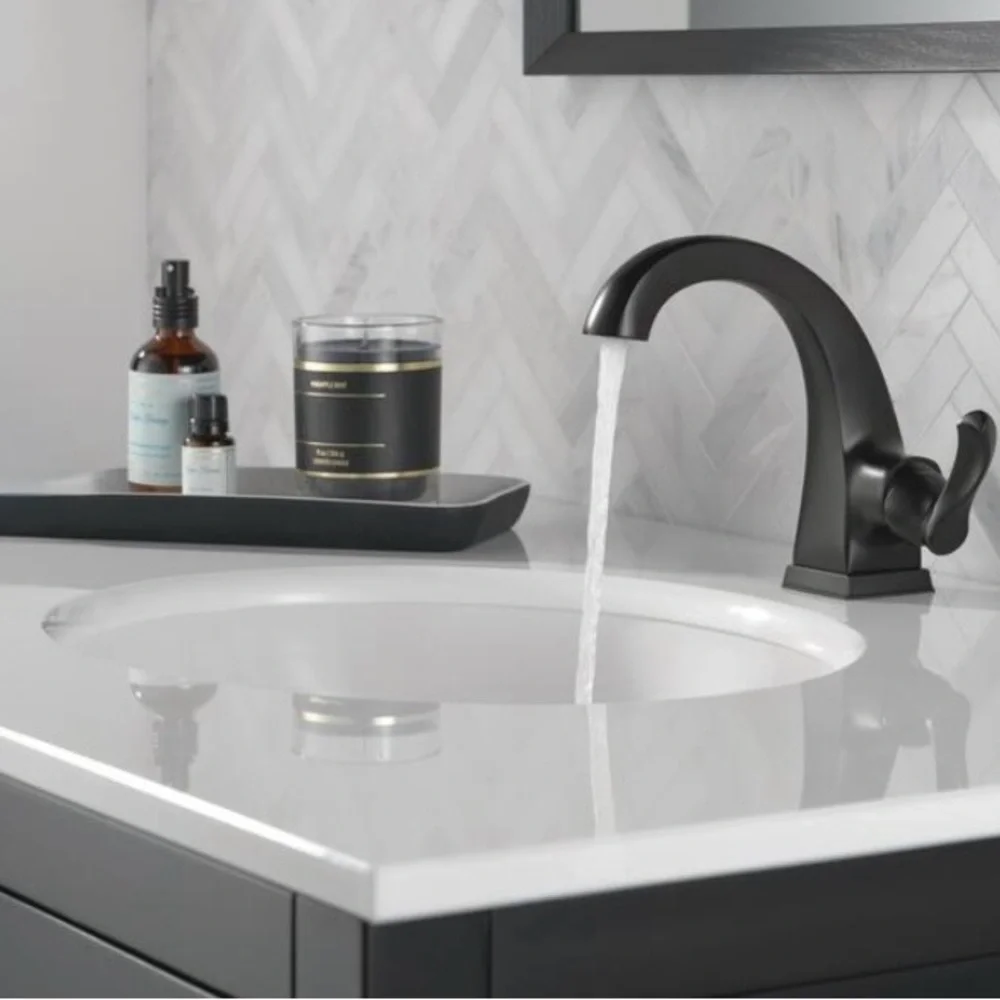 Delta Kahlo Matte Black Curved Single-Handle Bathroom Faucet 15841LF-BL New